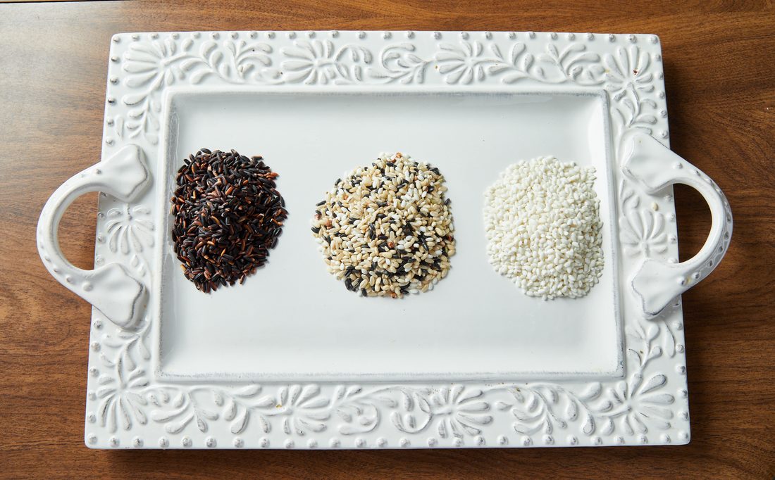 Black, red and white rice — a warming sitting month staple
